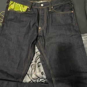 Evisu Dark Indigo Jeans with Green Accent